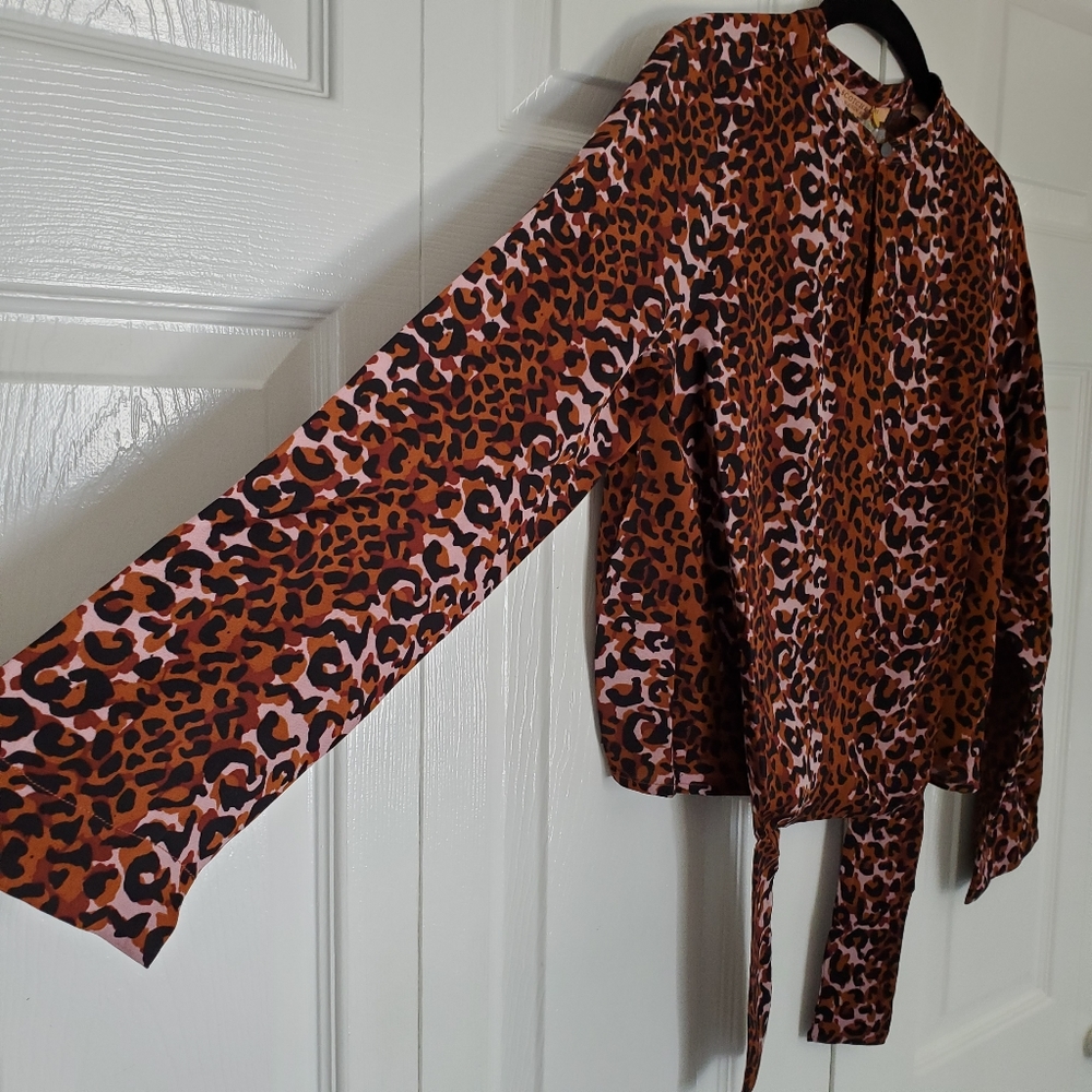 NEW Scotch & Soda Leopard Tie Front Blouse - Picture 5 of 10